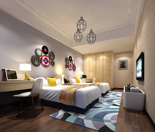 stylish bedroom complete 214 Model 3D .c4d .max .obj .3ds .fbx .stl .blend 