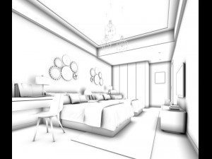 stylish bedroom complete 214 Model 3D