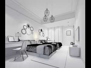 stylish bedroom complete 214 Model 3D