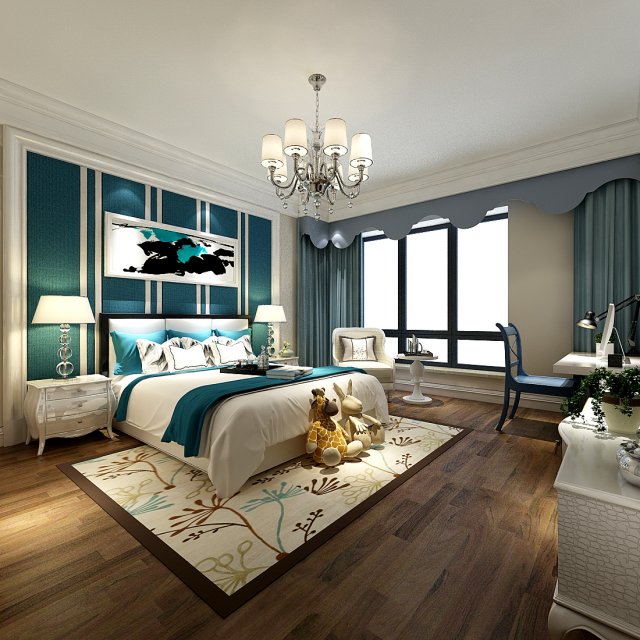 stylish bedroom complete 215 Modelo 3D .c4d .max .obj .3ds .fbx .stl .blend 