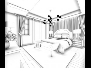 stylish bedroom complete 217 Model 3D