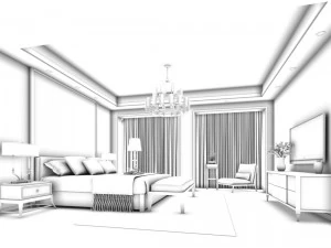 stylish bedroom complete02 3D Model