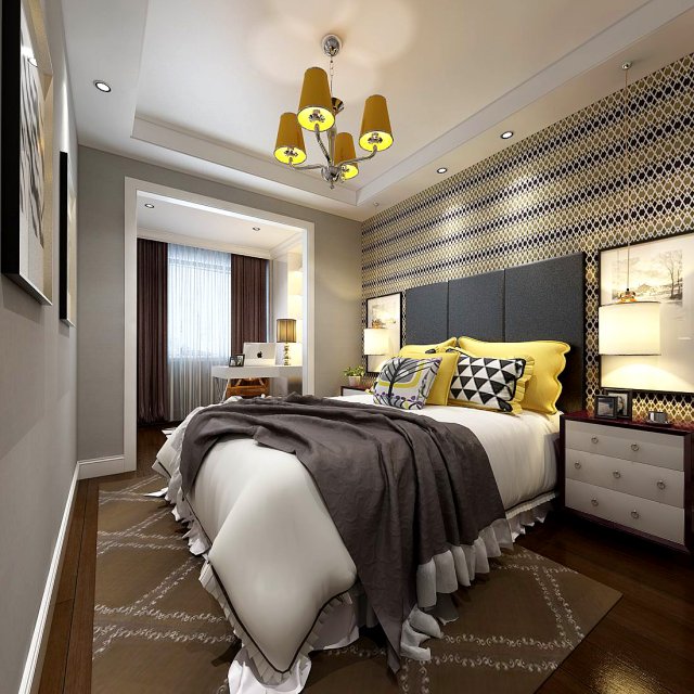 stylish master bedroom design 07 3D मॉडल .c4d .max .obj .3ds .fbx .stl .blend