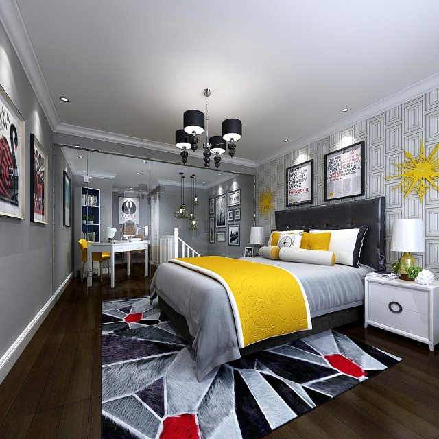 stylish master bedroom design 09 3D मॉडल .c4d .max .obj .3ds .fbx .stl .blend