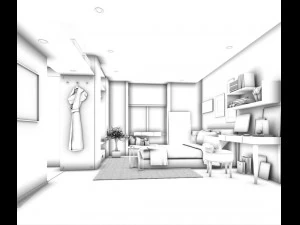 럭셔리하고 세련된 인테리어 마스터 침실 - 05 3D 모델