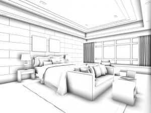 luxury stylish interior master bedroom - 12 3D Model