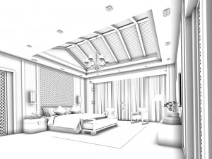 luxury stylish interior master bedroom - 28 3D Model