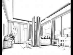 luxury stylish interior master bedroom - 33 3D Model
