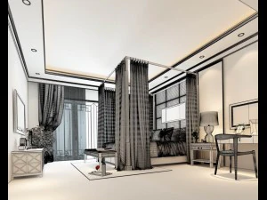 luxury stylish interior master bedroom - 33 3D Model