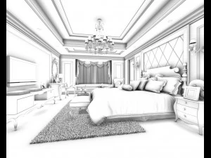 luxury stylish interior master bedroom - 35 3D Model