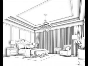luxury stylish interior master bedroom - 36 3D Model