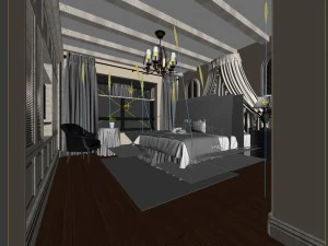 luxury stylish interior master bedroom - 37 3D Model