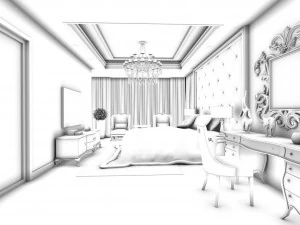 luxury stylish interior master bedroom - 38 3D Model