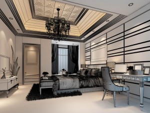luxury stylish interior master bedroom - 39 3D Model