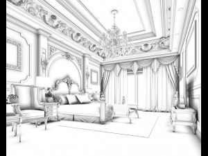 luxury stylish interior master bedroom - 40 3D Model