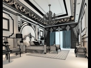 luxury stylish interior master bedroom - 40 3D Model