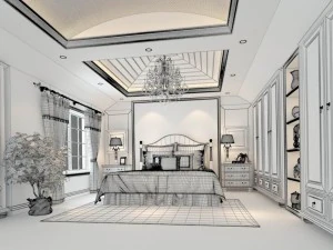 luxury stylish interior master bedroom - 41 3D Model