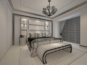 luxury stylish interior master bedroom - 48 3D Model