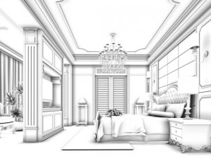 luxury stylish interior master bedroom - 49 3D Model