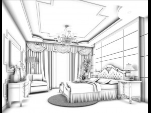 luxury stylish interior master bedroom - 51 3D Model