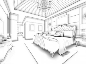 luxury stylish interior master bedroom - 54 3D Model