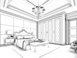 luxury stylish interior master bedroom - 64 3D Model
