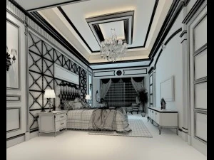 luxury stylish interior master bedroom - 66 3D Model