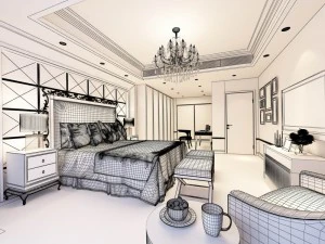 luxury stylish interior master bedroom - 72 3D Model