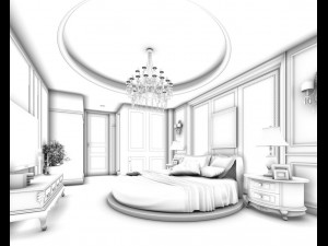 luxury stylish interior master bedroom - 73 3D मॉडल