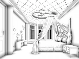 luxury stylish interior master bedroom - 86 3D Model