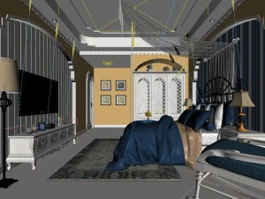 stylish european bedroom 08 3D Model