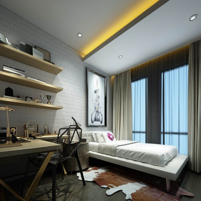 stylish european bedroom 09 3D Model .c4d .max .obj .3ds .fbx .stl .blend 
