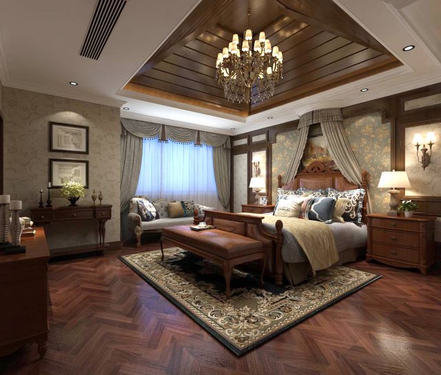bedroom - american style-9418 3D Модель .c4d .max .obj .3ds .fbx .stl .blend 