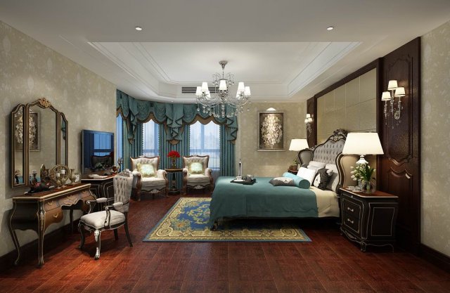 bedroom - european style -9446 3D Модель .c4d .max .obj .3ds .fbx .stl .blend 