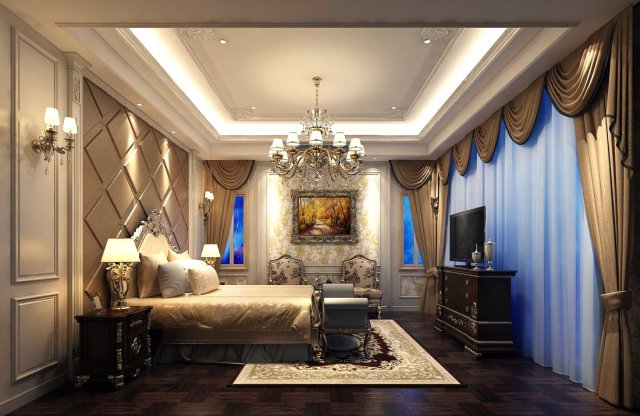 bedroom - european style -9449 3D Модель .c4d .max .obj .3ds .fbx .stl .blend 