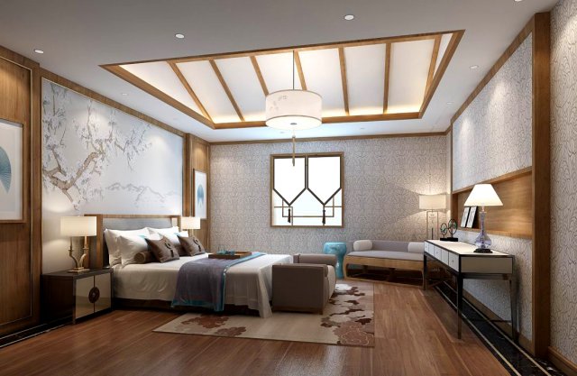 bedroom - modern style -9453 3D Model .c4d .max .obj .3ds .fbx .stl .blend 