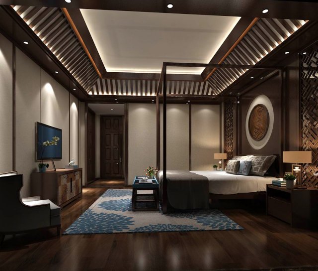 bedroom - chinese style -9402 3D Model .c4d .max .obj .3ds .fbx .stl .blend 