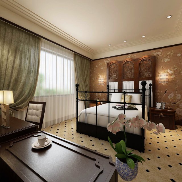 bedroom - chinese style -9413 3D Модель .c4d .max .obj .3ds .fbx .stl .blend 