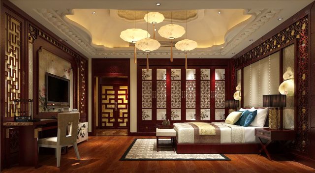 bedroom - chinese style -9414 Modèle 3D .c4d .max .obj .3ds .fbx .stl .blend 