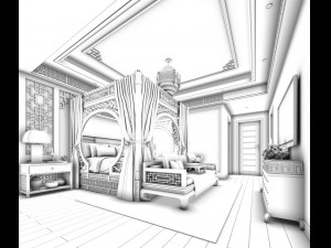 bedroom - chinese style -9423 Modèle 3D