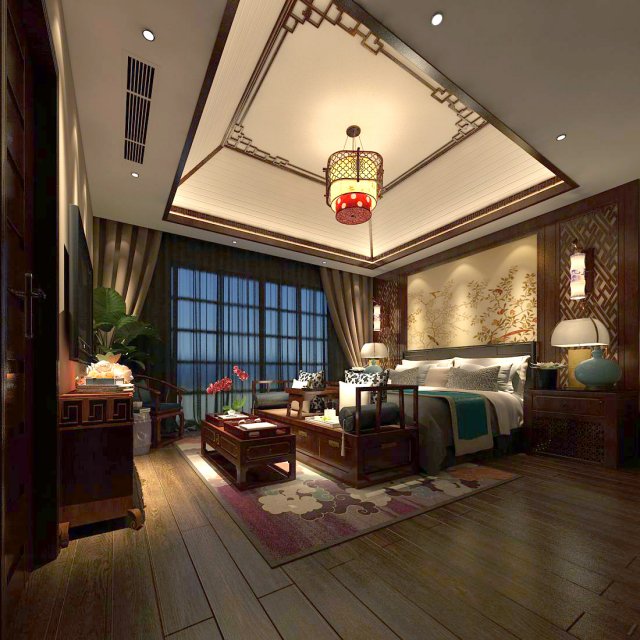 bedroom - chinese style -9424 3D 모델 .c4d .max .obj .3ds .fbx .stl .blend 