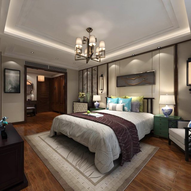 bedroom - chinese style -9434 3D Model .c4d .max .obj .3ds .fbx .stl .blend 