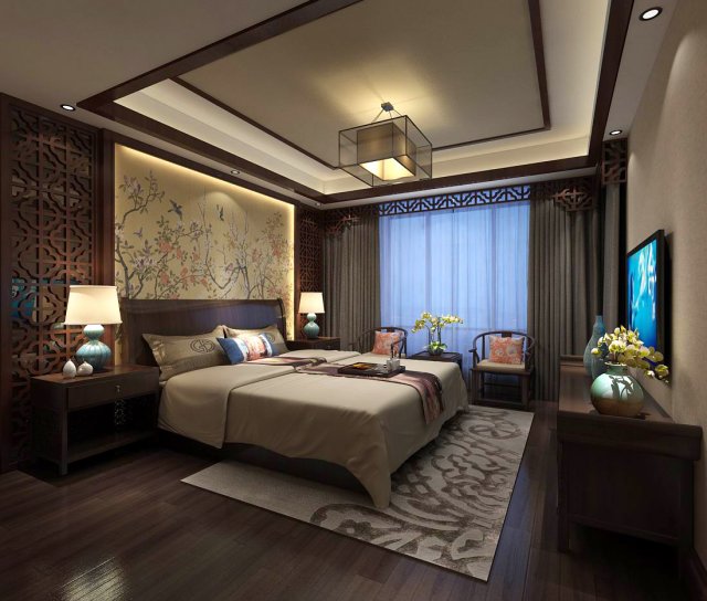 bedroom - chinese style-9435 3D-Modell .c4d .max .obj .3ds .fbx .stl .blend 