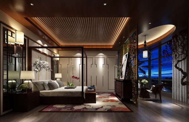 bedroom - chinese style -9440 3D-Modell .c4d .max .obj .3ds .fbx .stl .blend 