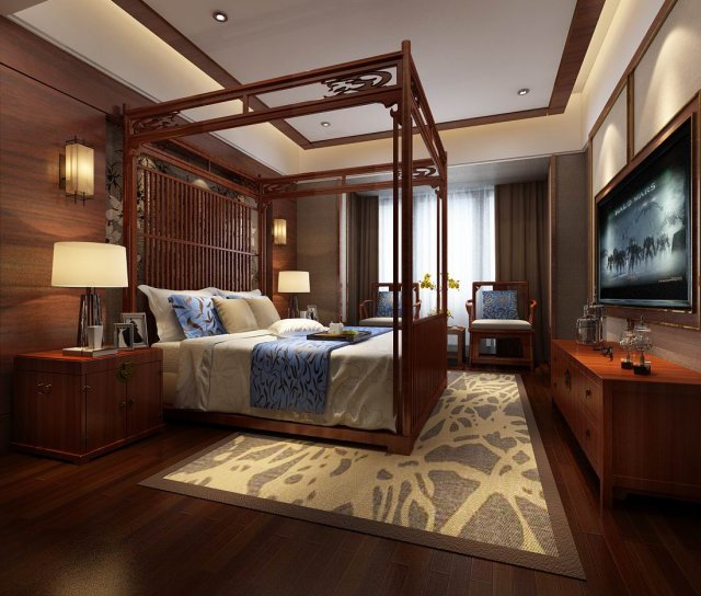 bedroom - chinese style -9442 3D-Modell .c4d .max .obj .3ds .fbx .stl .blend 