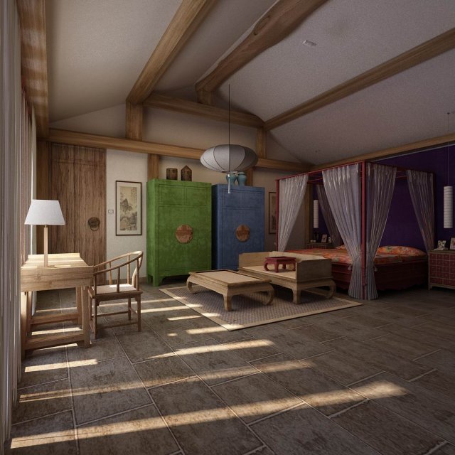 bedroom - chinese style -9443 3D Model .c4d .max .obj .3ds .fbx .stl .blend 