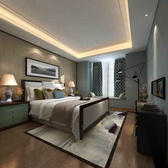 beautifully stylish and luxurious bedrooms 09 3D Model .c4d .max .obj .3ds .fbx .stl .blend