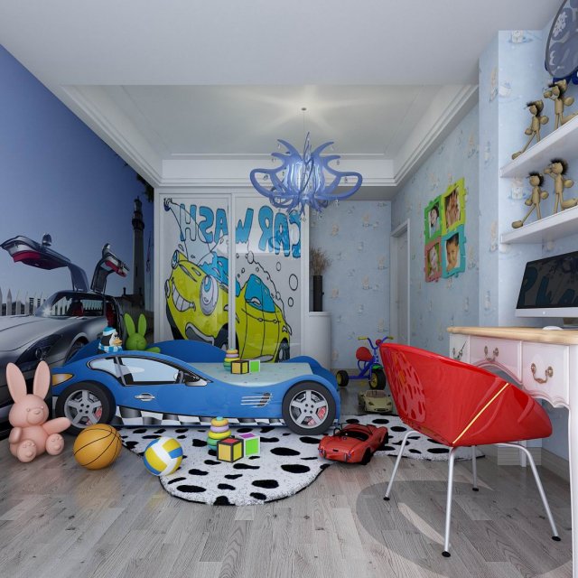 family children bedroom design full model 02 Modèle 3D .c4d .max .obj .3ds .fbx .stl .blend 