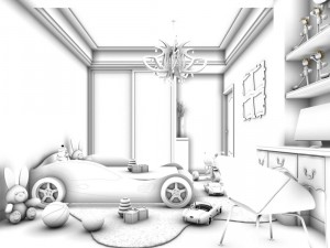 family children bedroom design full model 02 Modèle 3D