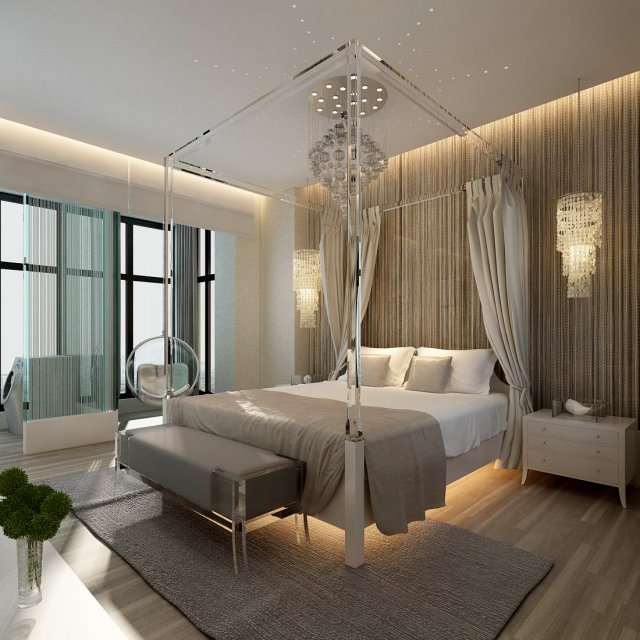 luxury stylish interior master bedroom - 01 3D Модель .c4d .max .obj .3ds .fbx .stl .blend 